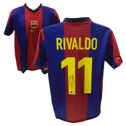 Rivaldo Ferreira #11 Barcelona 98/99 Home Signed Jersey (Beckett COA)