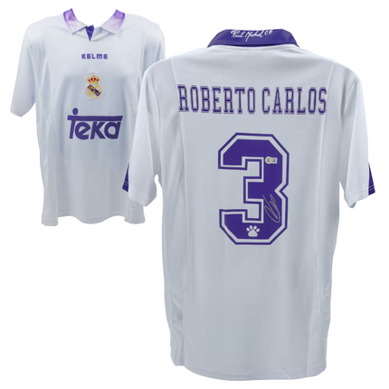 Roberto Carlos #3 Real Madrid 97/98 Home UCL Signed Jersey (Beckett COA)