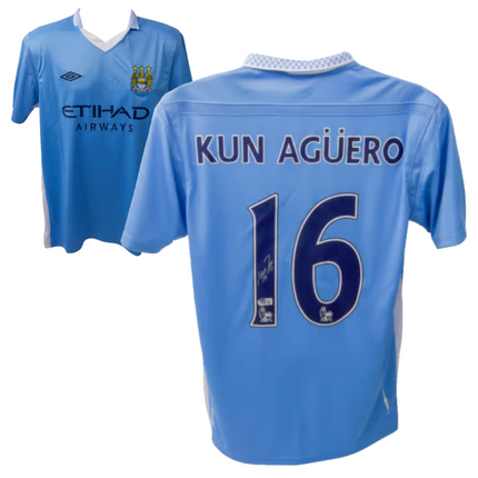 Sergio Kun Aguero #16 Manchester City 11/12 Home Signed Jersey (Beckett COA)