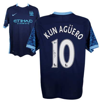 Sergio Kun Aguero #10 Manchester City 15/16 Away Signed Jersey (Beckett COA)