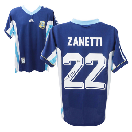 Javier Zanetti #22 Argentina 1998 Away Signed Jersey (Beckett Witness)